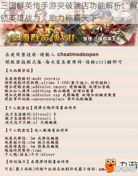 三国群英传手游新版本：突破商店全新用途及鲜为人知的秘密揭秘